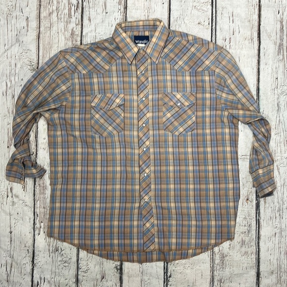 Wrangler Multicolor Plaid Shirt Rockabilly Pearl Snap Button Down Rancher Shirt - Picture 1 of 6